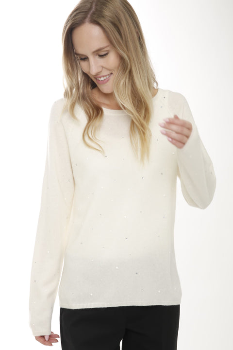 Cashmere Wool Long Sleeve Pearls & Heat Set Pullover