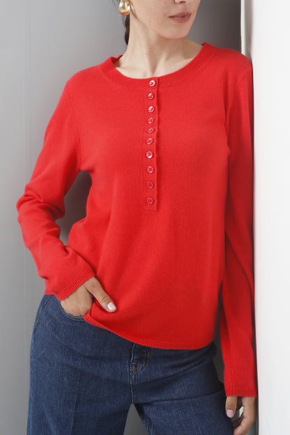 Baby Cashmere Long Sleeve Henley Button Crew Neck