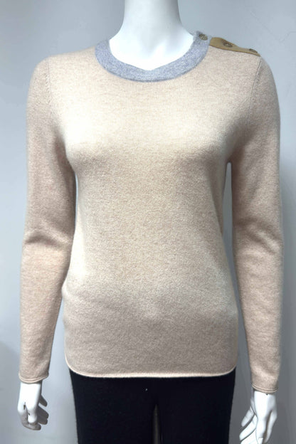 Baby Cashmere Long Sleeve Pullover with Shoulder Buttons