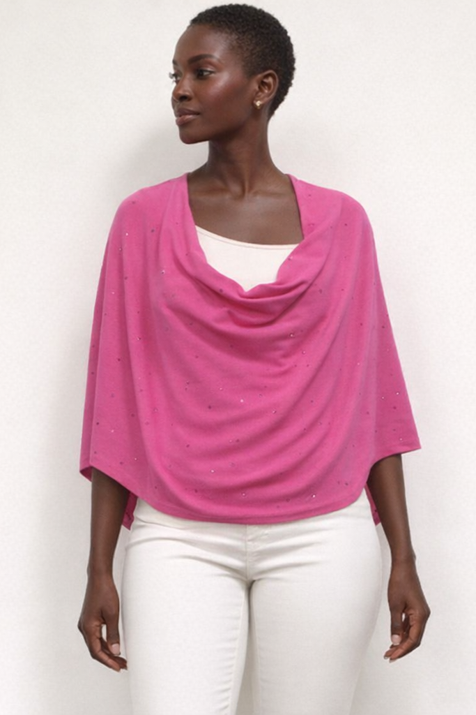 Cotton Cashmere Blend Topper with Rhinestones