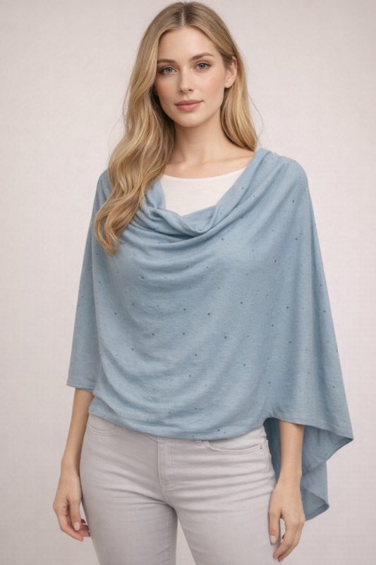 Cotton Cashmere Blend Topper with Rhinestones