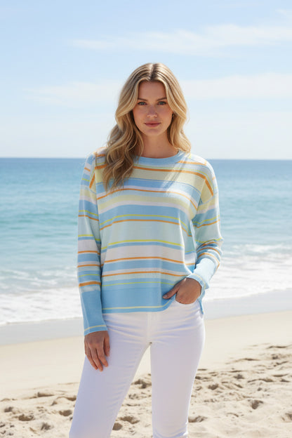 Cashmere Long Sleeve Striped Pullover