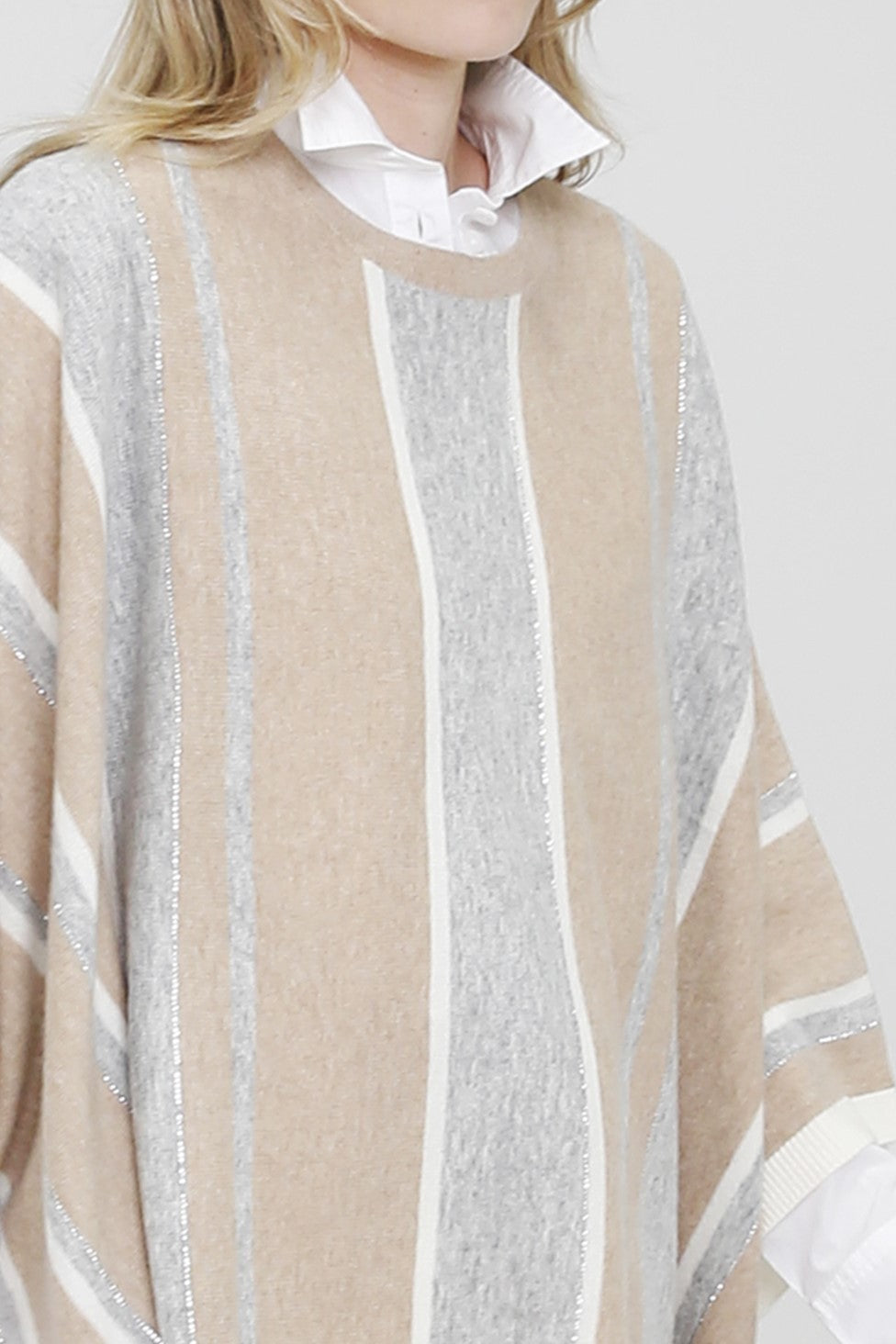 Cashmere Blend Stripe Poncho with Sparkle