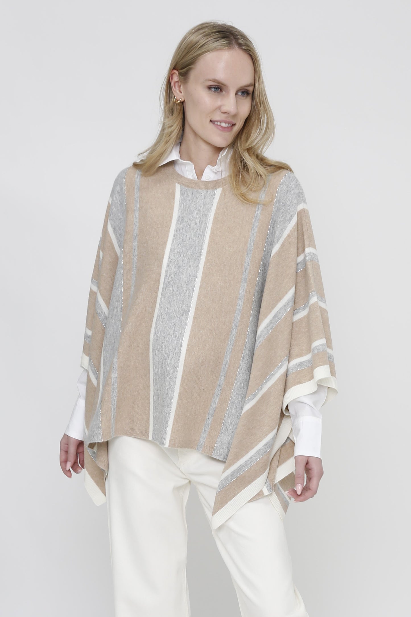 Cashmere Blend Stripe Poncho with Sparkle