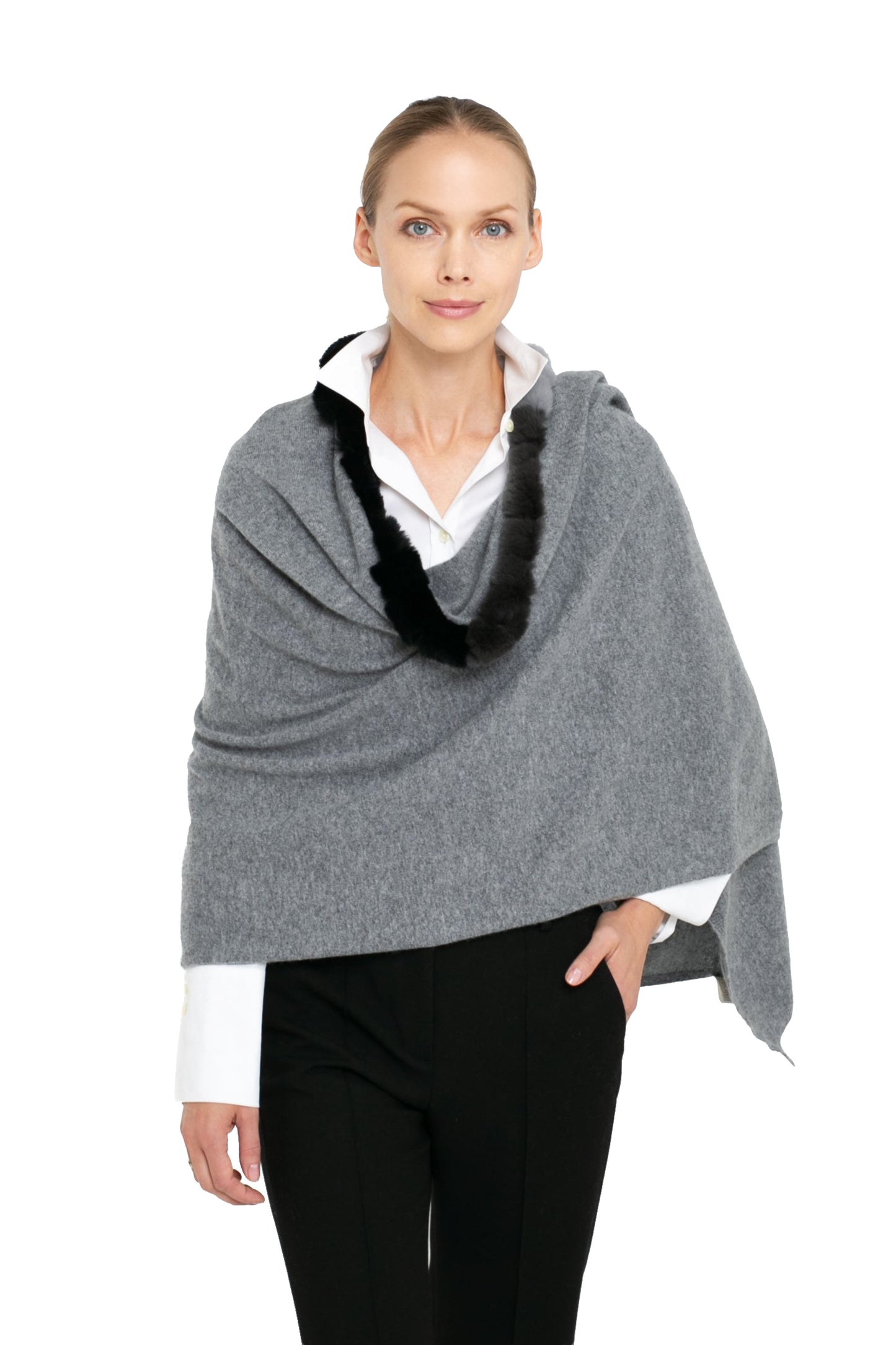 Cashmere Shawl with Ombre Fur Trim