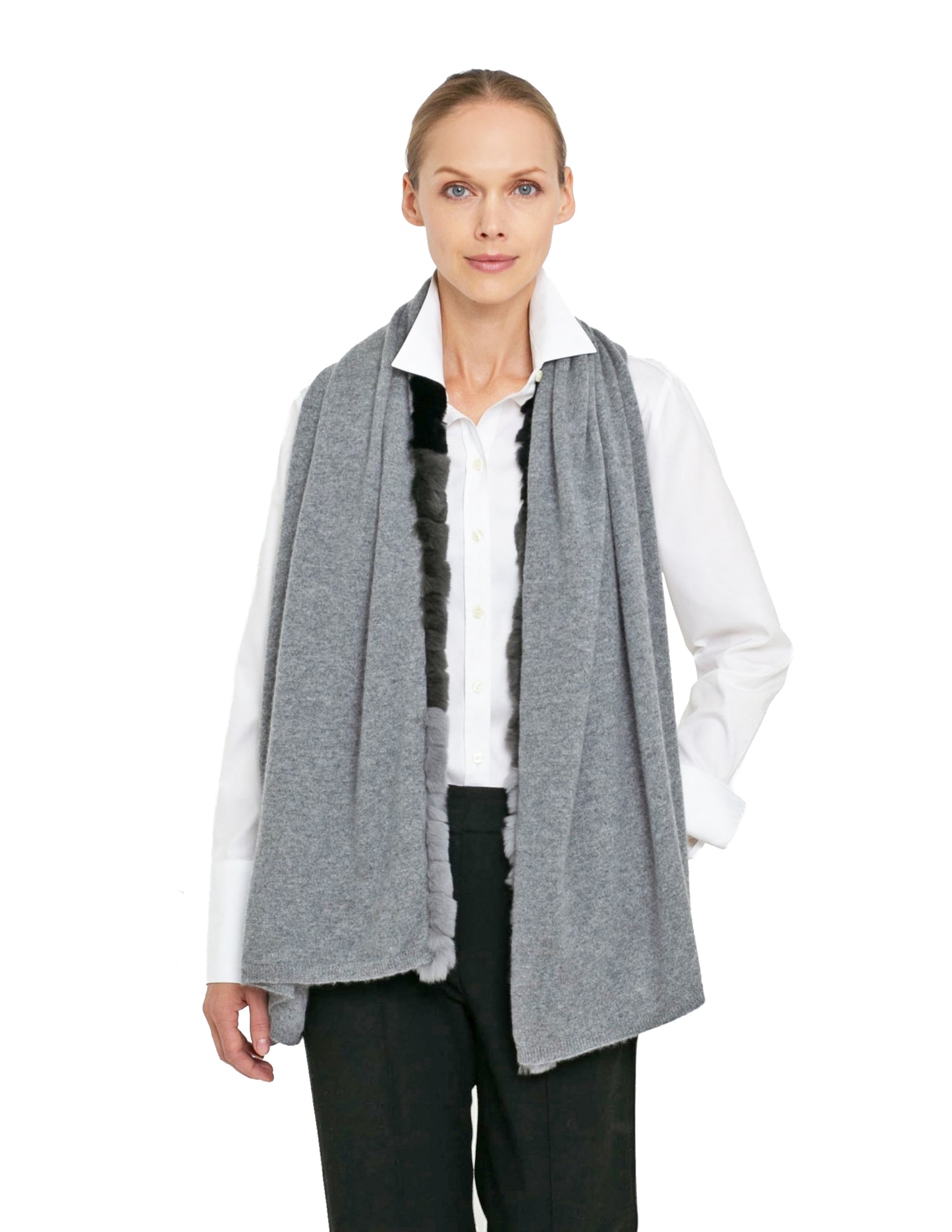 Cashmere Shawl with Ombre Fur Trim