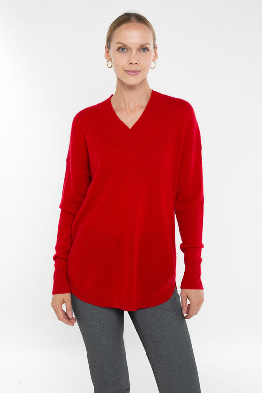 Cashmere Long Sleeve V-Neck with Contrast Color