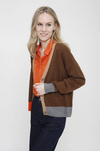 Cashmere Long Sleeve Color Block Cardigan