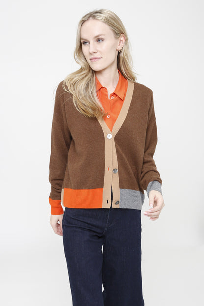 Cashmere Long Sleeve Color Block Cardigan