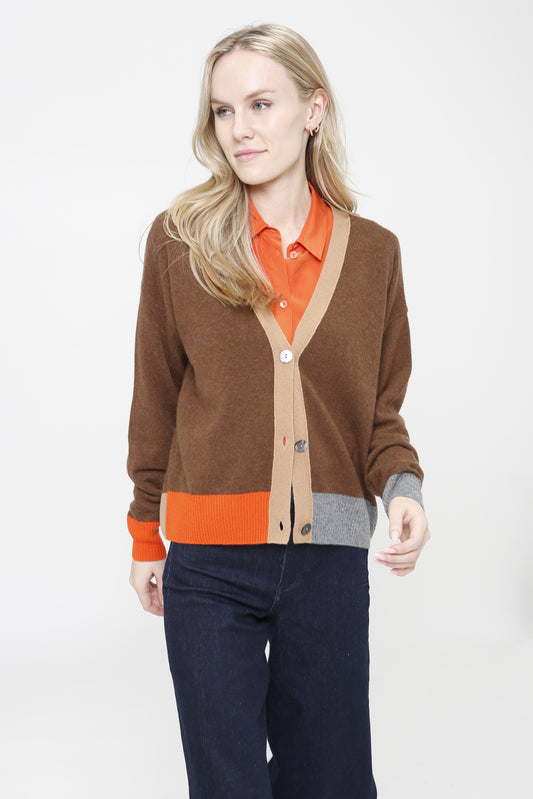 Cashmere Long Sleeve Color Block Cardigan