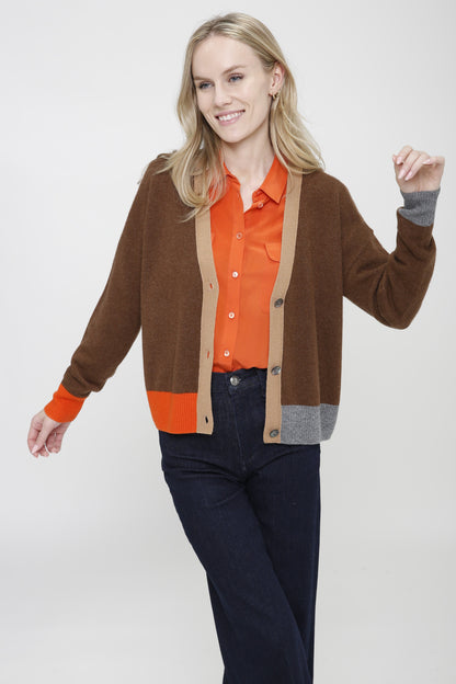 Cashmere Long Sleeve Color Block Cardigan