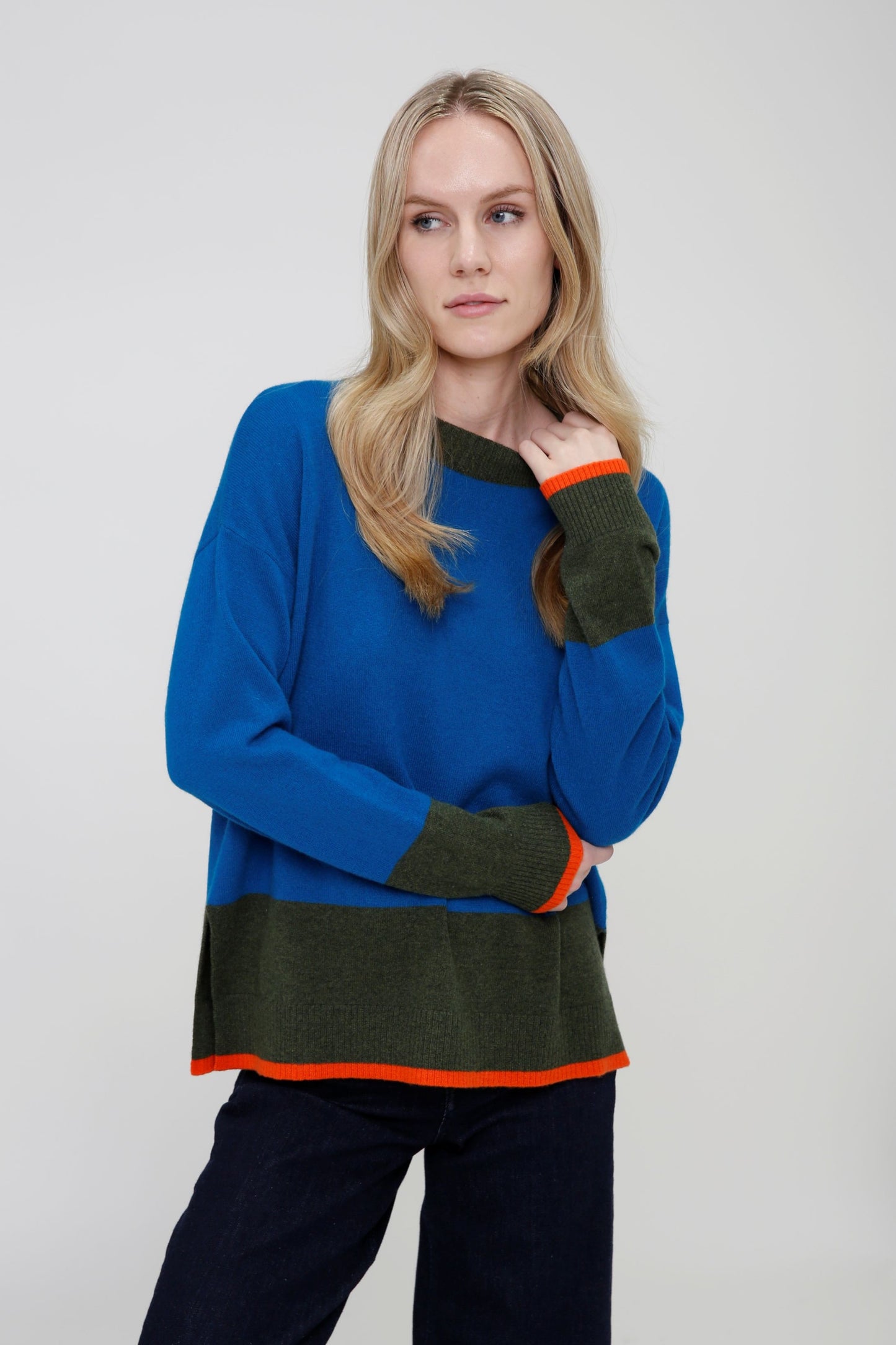 Cashmere Long Sleeve Color Block Pullover Sweater