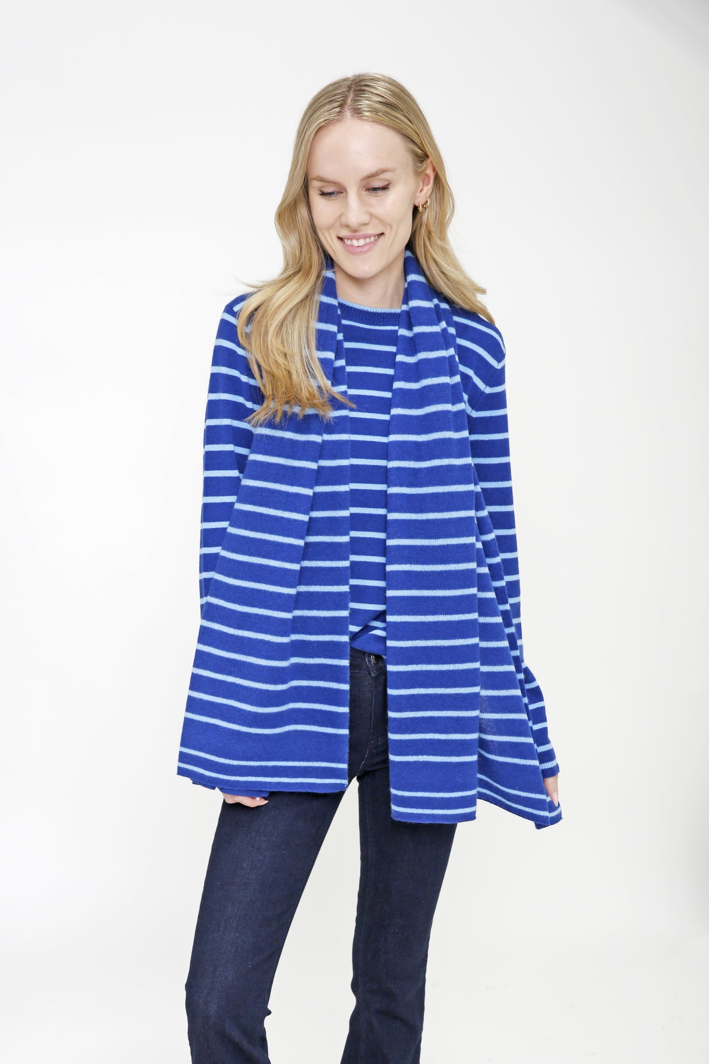 Cashmere Long Sleeve 2-Tone Stripe Pullover