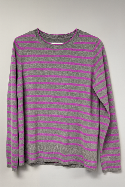 Cashmere Long Sleeve 2-Tone Stripe Pullover