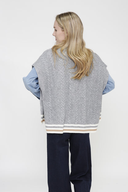 Cashmere Blend Zipper Cable Vest with Tipping