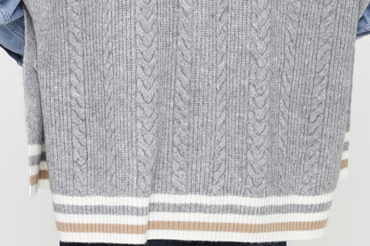 Cashmere Blend Zipper Cable Vest with Tipping