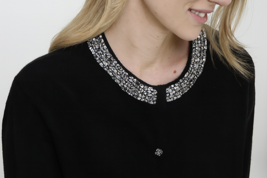 Cashmere Blend Long Sleeve Cardigan with Embellishment