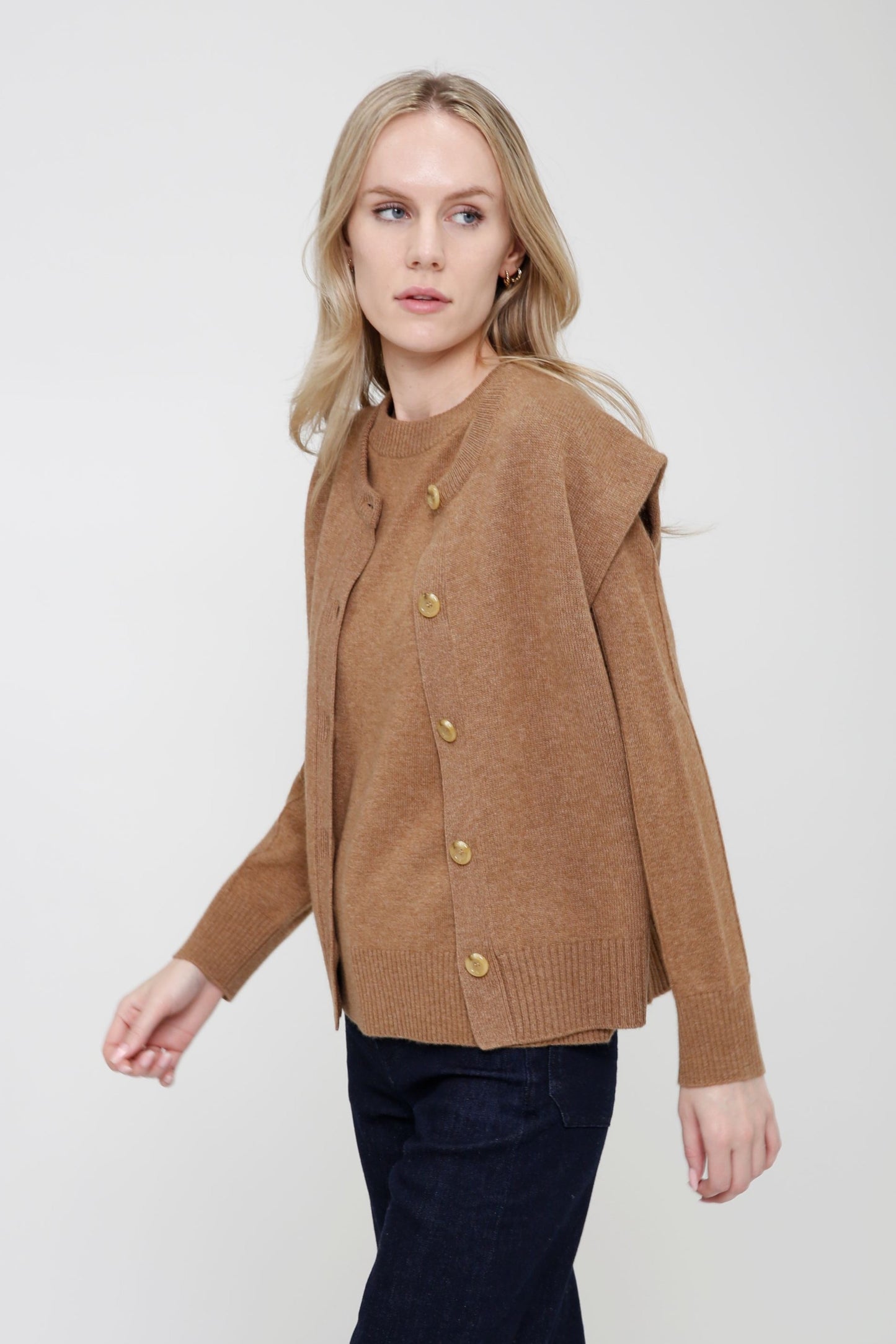 Cashmere Blend Long Sleeve Sweater with Exposed Seam