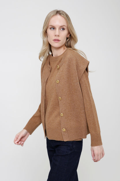 Cashmere Blend Long Sleeve Sweater with Exposed Seam