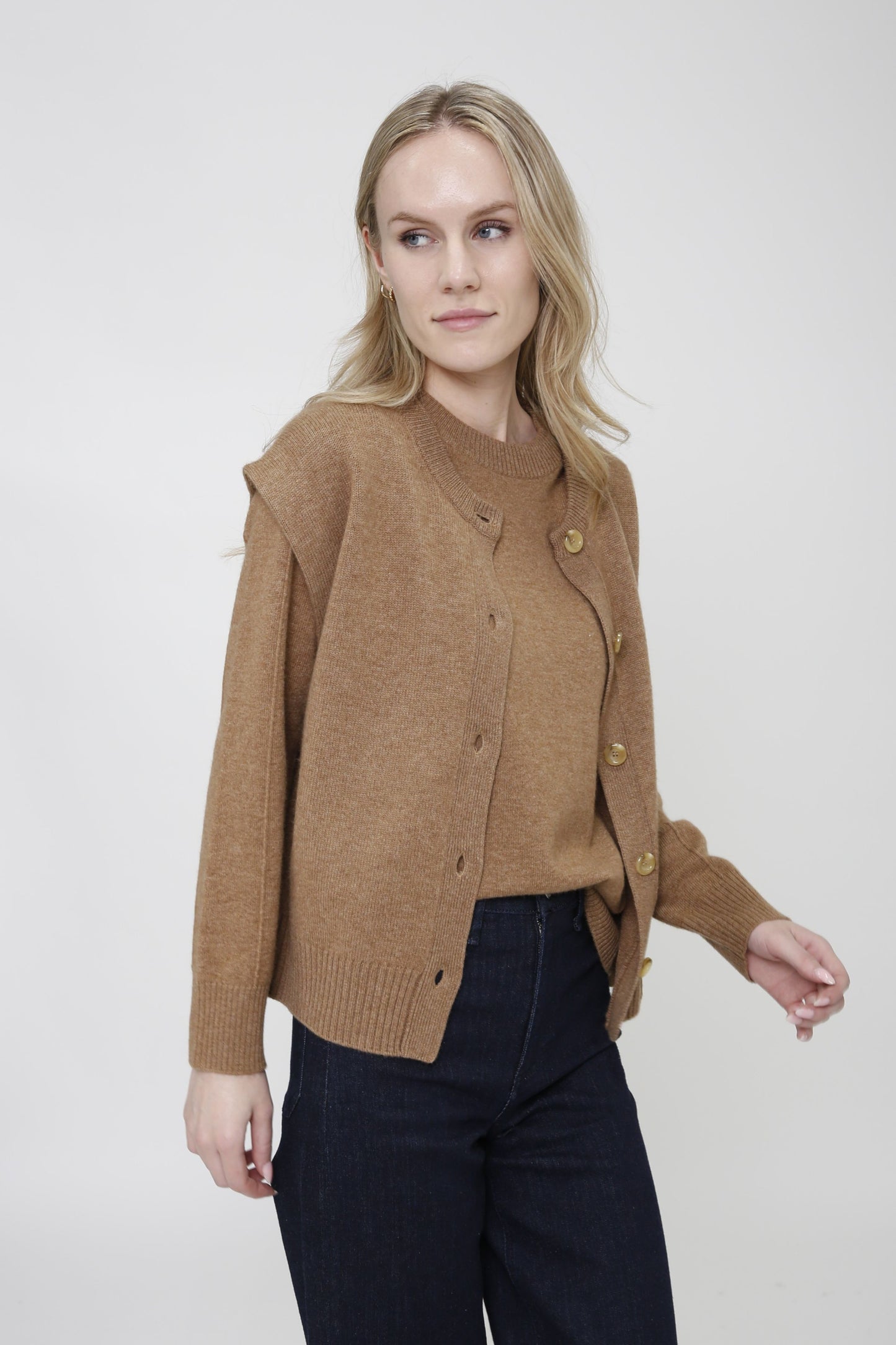 Cashmere Blend Long Sleeve Sweater with Exposed Seam