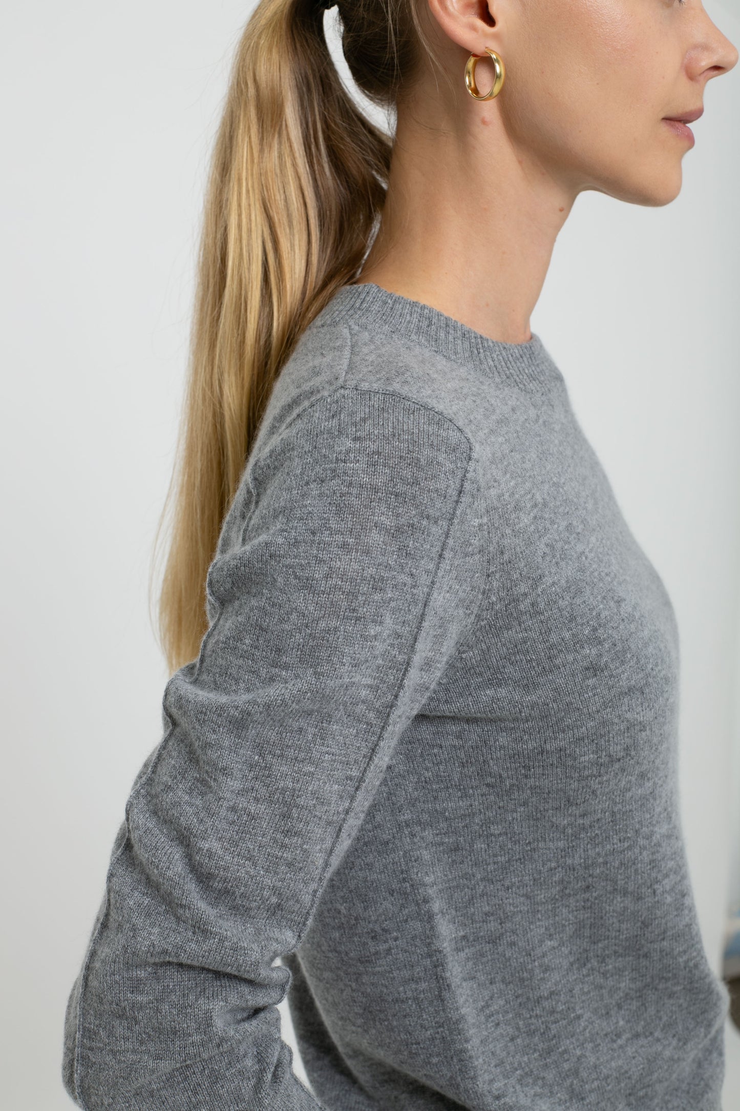 Cashmere Blend Long Sleeve Sweater with Exposed Seam