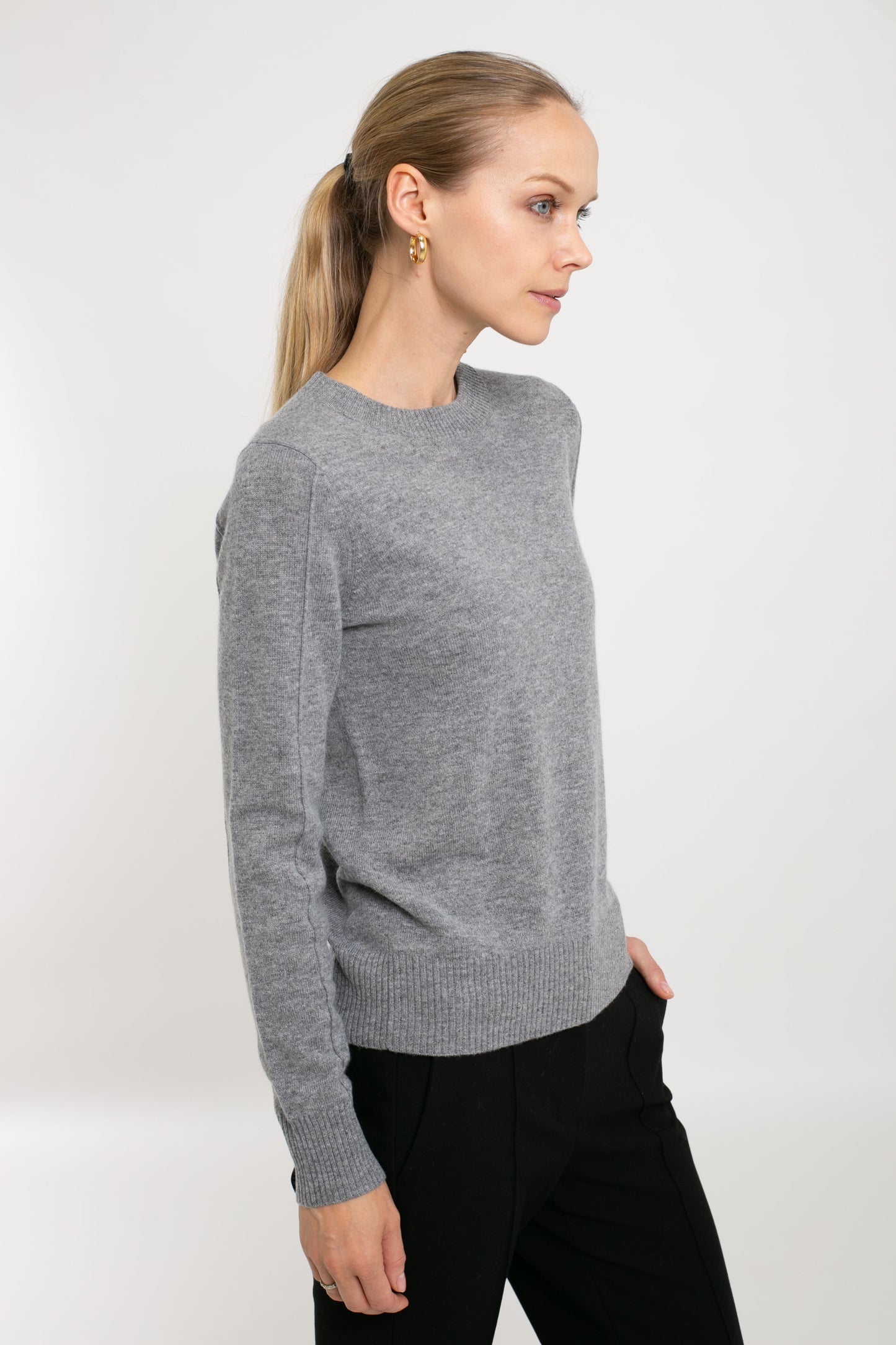 Cashmere Blend Long Sleeve Sweater with Exposed Seam