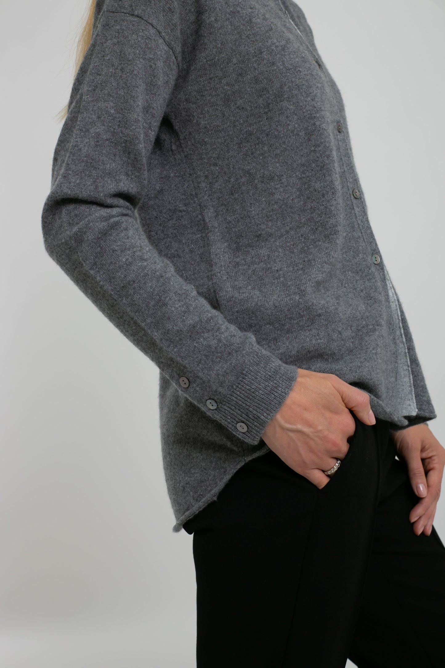 Cashmere Long Sleeve Knit Shirt with Contrast