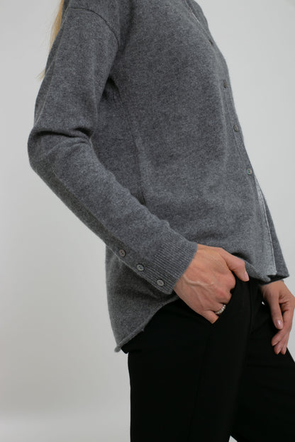 Cashmere Long Sleeve Knit Shirt with Contrast