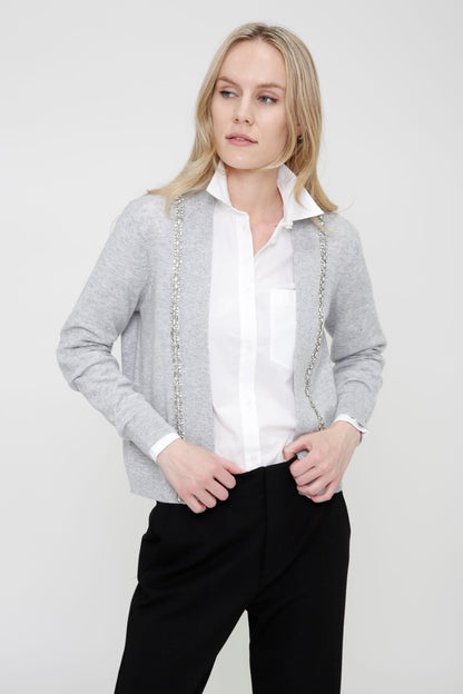 Cashmere Blend Long Sleeve Open Cardigan with Embellishment
