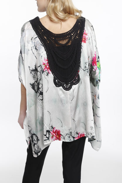 Cocoon Floral Printed Cardigan Crochet