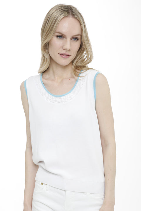 Cotton Blend Sleeveless Tank with Mesh Trims