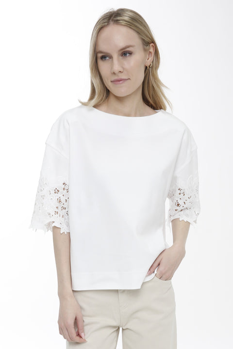 Cotton Interlock Boat Neck with Lace Sleeve