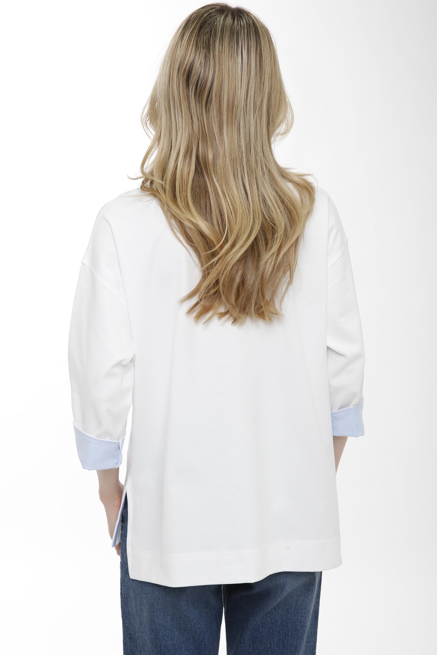 Cotton Interlock Lace Up Top with Woven Details
