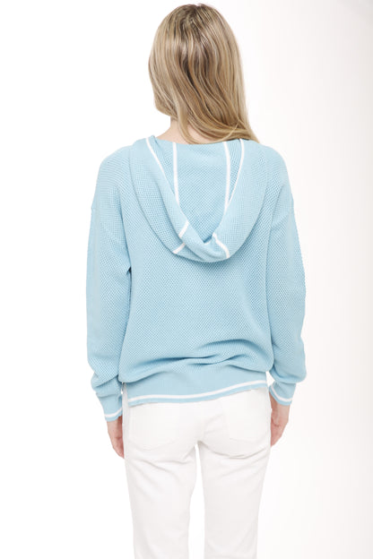 Cotton Blend Allover Mesh Zip Front Cardigan
