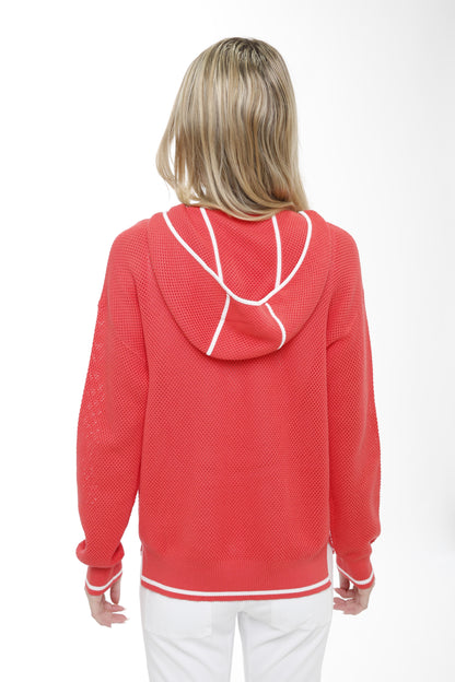 Cotton Blend Allover Mesh Zip Front Cardigan