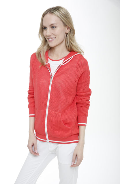 Cotton Blend Allover Mesh Zip Front Cardigan
