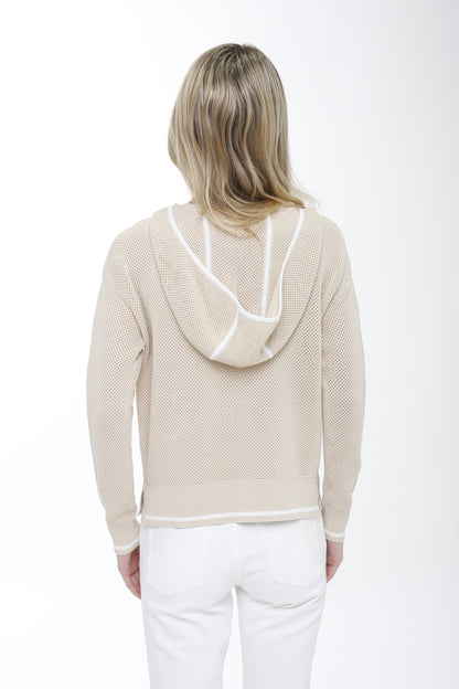 Cotton Blend Allover Mesh Zip Front Cardigan