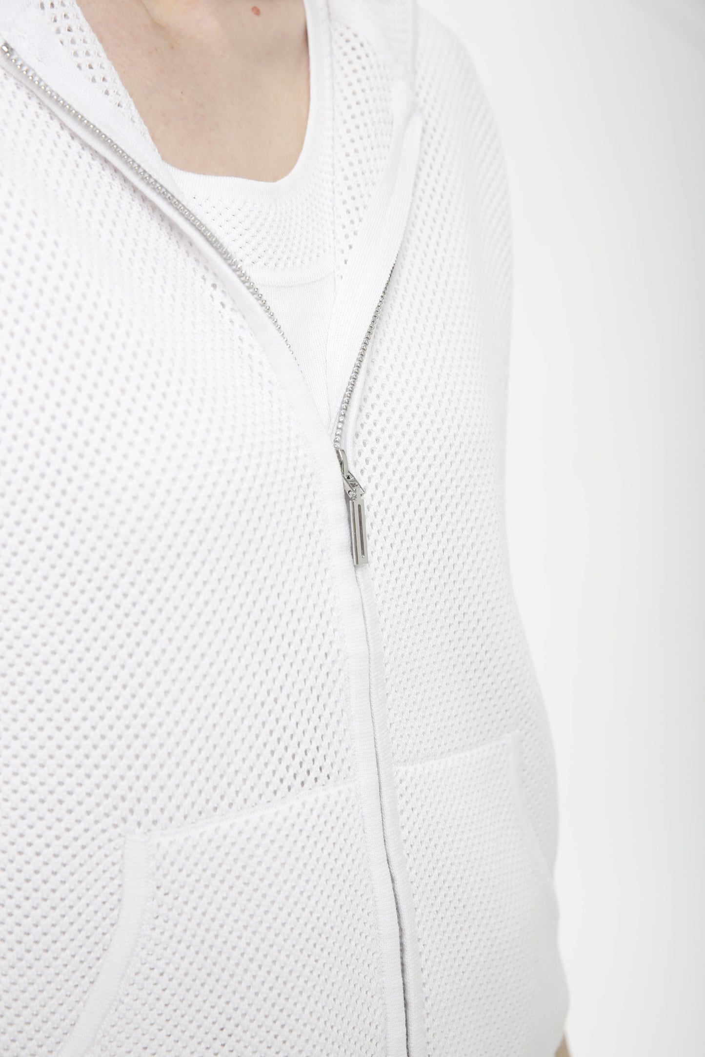 Cotton Blend Allover Mesh Zip Front Cardigan