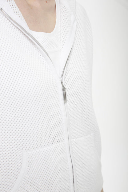 Cotton Blend Allover Mesh Zip Front Cardigan