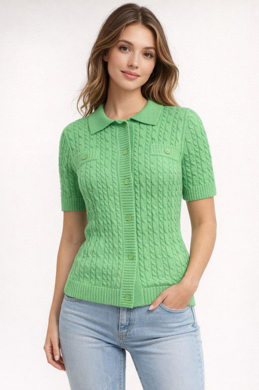 Short Sleeve Allover Cable Cardigan