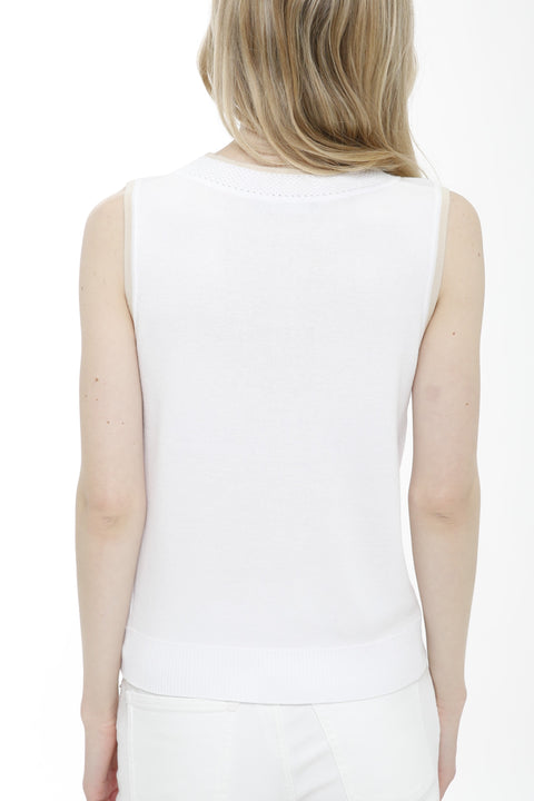 Cotton Blend Sleeveless Tank with Mesh Trims