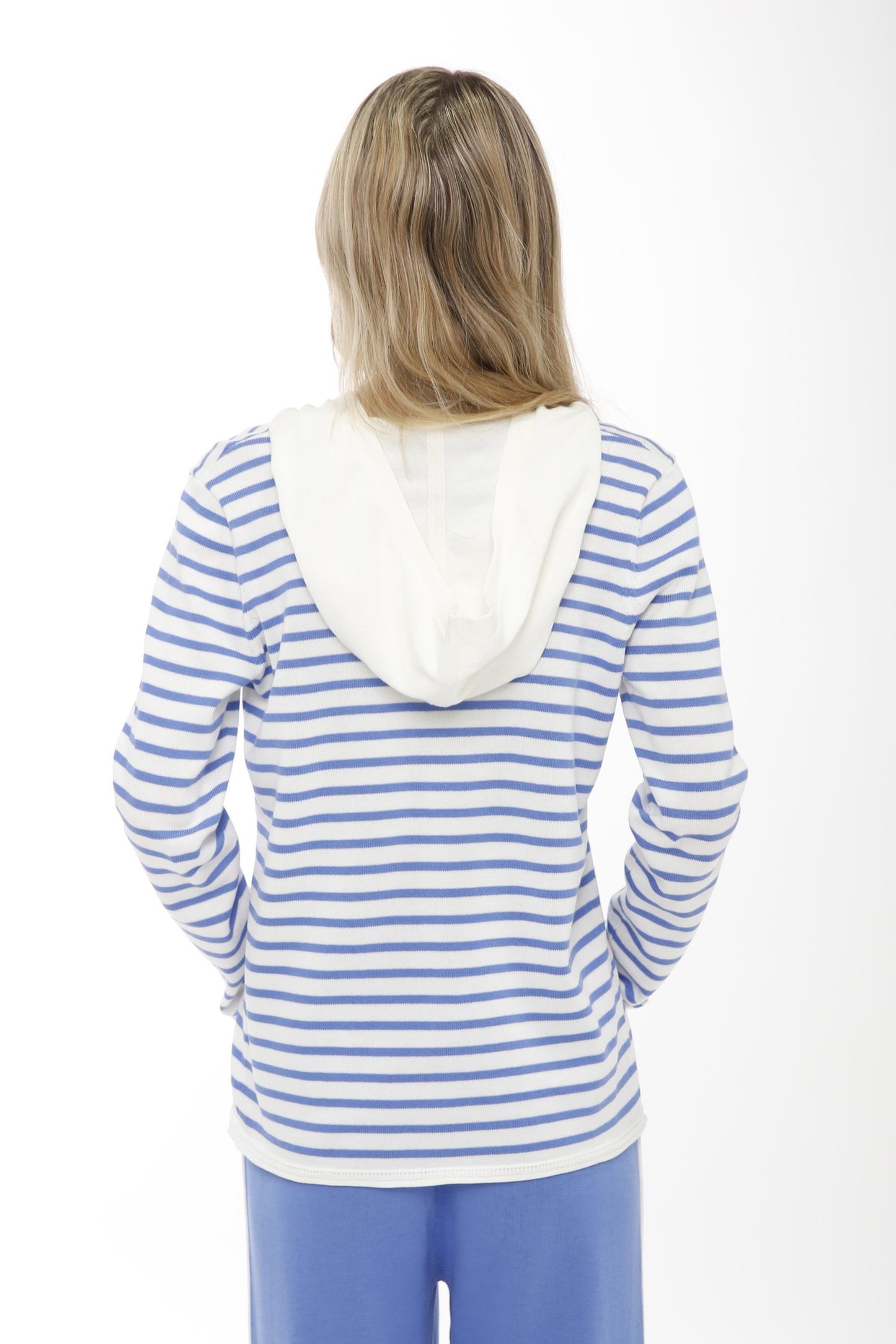 Long Sleeve Striped Lace Up Hooded Pullover