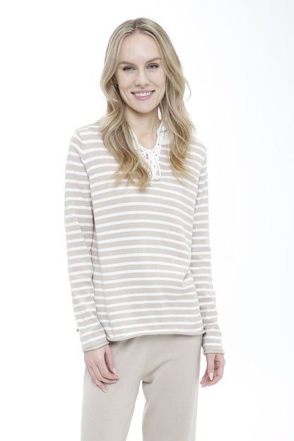 Long Sleeve Striped Lace Up Hooded Pullover
