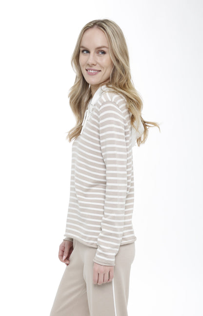 Long Sleeve Striped Lace Up Hooded Pullover