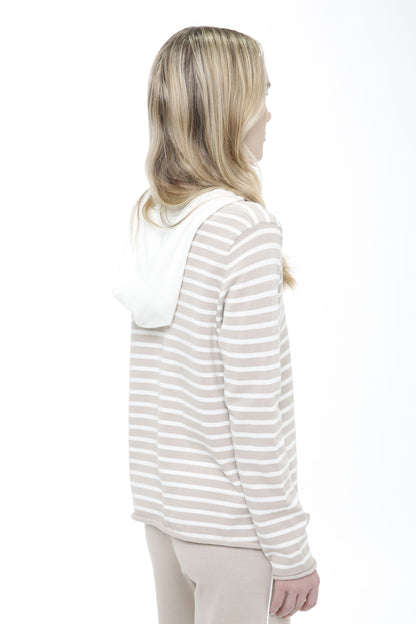 Long Sleeve Striped Lace Up Hooded Pullover