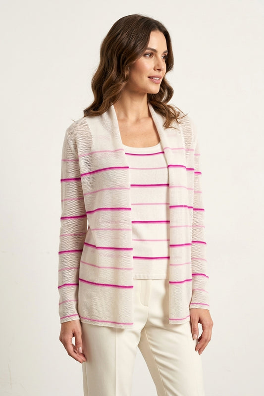 Cashmere Striped Open Cardigan