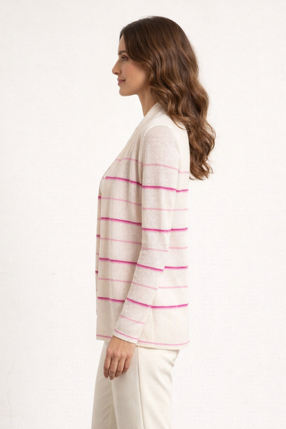 Cashmere Striped Open Cardigan