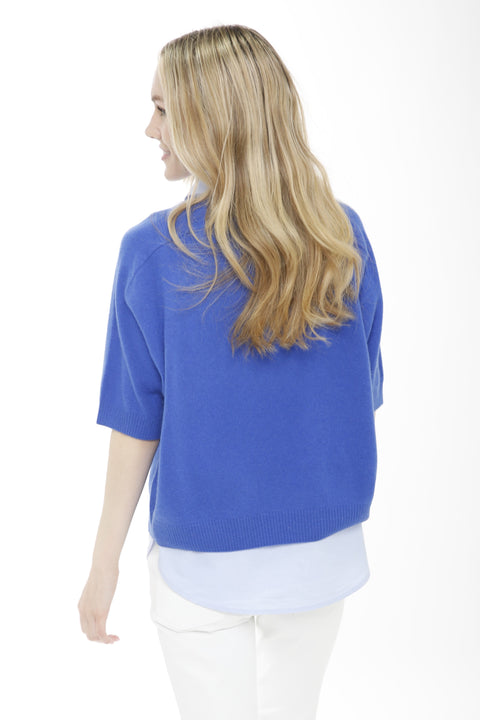 Cashmere Elbow Sleeve Crew Neck Pullover