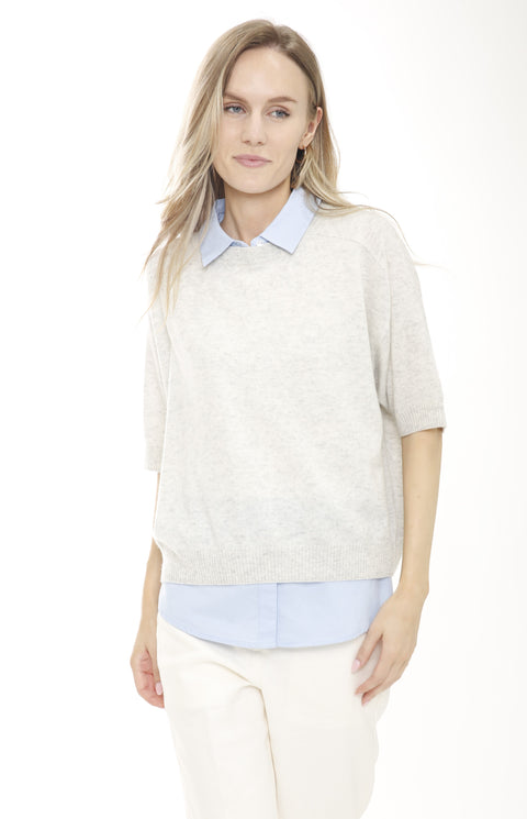 Cashmere Elbow Sleeve Crew Neck Pullover
