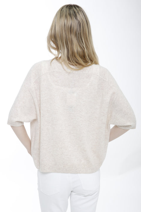 Cashmere Elbow Sleeve Crew Neck Pullover